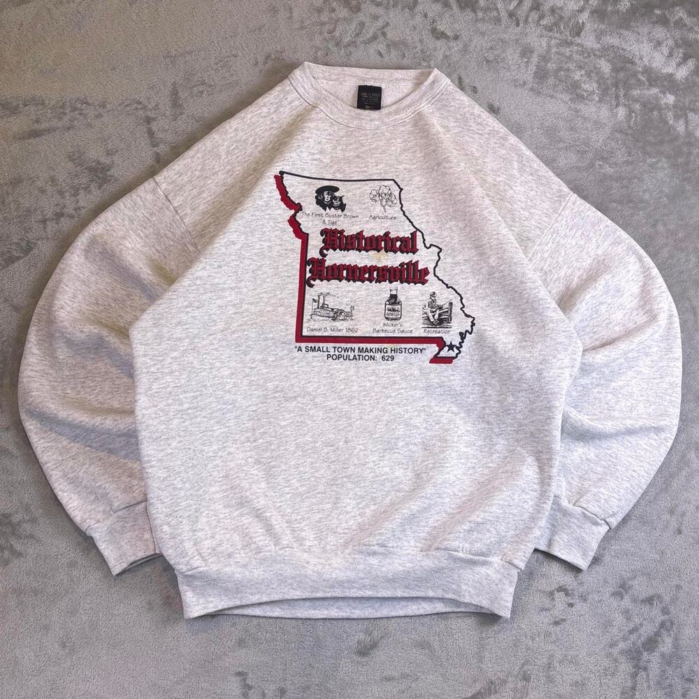 Vintage Historical Hornersville Missouri TownMap Crewneck Sweatshirt Size Small